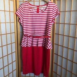 Peplum New dress striped red/white zip NoBo L 11/13